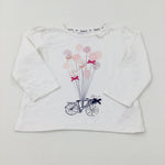 Glittery Sequinned Balloons Dog & Bike White Long Sleeve Top - Girls 2-3 Years