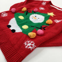 Christmas Tree With Baubles Red Knitted Jumper - Boys/Girls 3-4 Years