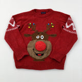 Reindeer Appliqued Mottled Red Knitted Jumper - Boys/Girls 4-5 Years