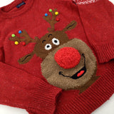 Reindeer Appliqued Mottled Red Knitted Jumper - Boys/Girls 4-5 Years