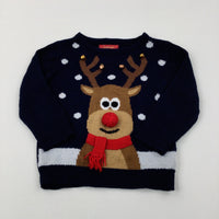 Reindeer & Bells Navy Knitted Jumper - Boys/Girls 3-4 Years