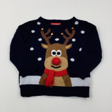 Reindeer & Bells Navy Knitted Jumper - Boys/Girls 3-4 Years