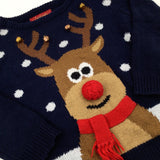 Reindeer & Bells Navy Knitted Jumper - Boys/Girls 3-4 Years