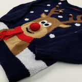 Reindeer & Bells Navy Knitted Jumper - Boys/Girls 3-4 Years