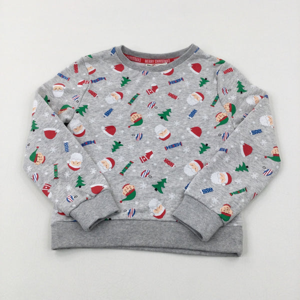 Father Christmas & Crackers Grey Sweatshirt - Boys/Girls 7-8 Years