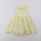 Flowers Embroidered Pale Yellow Party Dress - Girls 18-24 Months