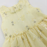 Flowers Embroidered Pale Yellow Party Dress - Girls 18-24 Months