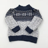 Snowflakes Navy & Grey Knitted Jumper With Button Detail - Boys 2-3 Years