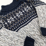 Snowflakes Navy & Grey Knitted Jumper With Button Detail - Boys 2-3 Years