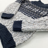 Snowflakes Navy & Grey Knitted Jumper With Button Detail - Boys 2-3 Years