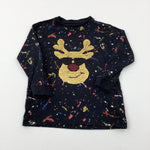 Reindeer Sequin Flip Paint Splatter Black Long Sleeve Top - Boys 2-3 Years