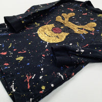 Reindeer Sequin Flip Paint Splatter Black Long Sleeve Top - Boys 2-3 Years