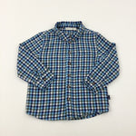 Navy & Khaki Checked Cotton Long Sleeve Shirt - Boys 3-4 Years