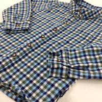 Navy & Khaki Checked Cotton Long Sleeve Shirt - Boys 3-4 Years