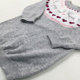 Hearts & Reindeers Sparkly Grey Knitted Dress - Girls 3-6 Months