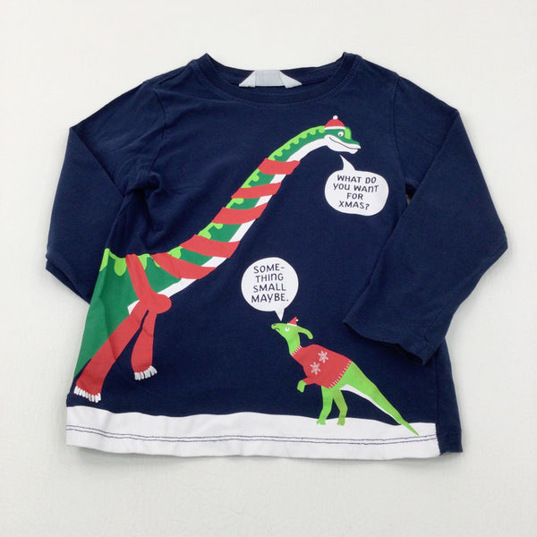 'What Do You Want For Xmas?' Dinosaurs Navy Long Sleeve Top - Boys 3-4 Years