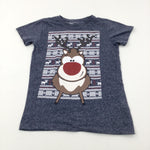 Rudolph Patterned Navy T-Shirt - Boys 9-10 Years