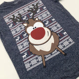 Rudolph Patterned Navy T-Shirt - Boys 9-10 Years