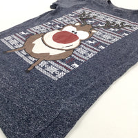 Rudolph Patterned Navy T-Shirt - Boys 9-10 Years