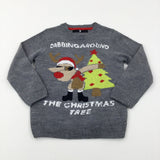 'The Christmas Tree' Rudolph Dabbing Grey Knitted Jumper - Boys/Girls 6-7 Years