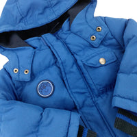 Monkey Motif Blue Padded Coat With Hood - Boys 2-3 Years