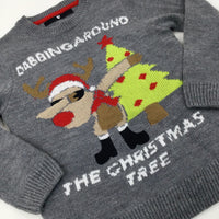 'The Christmas Tree' Rudolph Dabbing Grey Knitted Jumper - Boys/Girls 6-7 Years