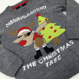 'The Christmas Tree' Rudolph Dabbing Grey Knitted Jumper - Boys/Girls 6-7 Years