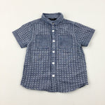 Patterned Light Blue Short Sleeve Shirt - Boys 4-5 Years