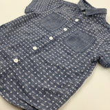 Patterned Light Blue Short Sleeve Shirt - Boys 4-5 Years