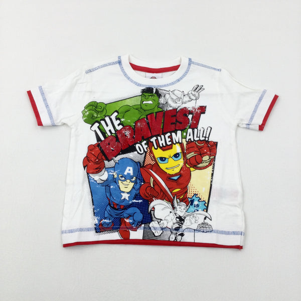 **NEW** 'The Bravest Of Them All!' Marvel Superheroes White T-Shirt - Boys 2-3 Years