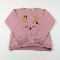 Reindeer Sequinned & Sparkly Dusky Pink Sweatshirt - Girls 13-14 Years