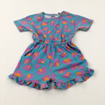 Patterned Purple & Turquoise Jersey Playsuit - Girls 3-4 Years