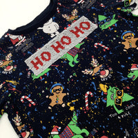 'HO HO HO' Sequin Flip Snowmen Navy T-Shirt - Boys 3-4 Years