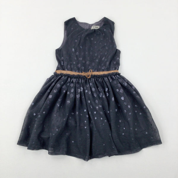 Sequinned Glittery Charcoal Grey Party Dress - Girls 2-3 Years