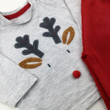 Reindeer Appliqued Grey & Red Pyjamas - Boys/Girls 0-3 Months