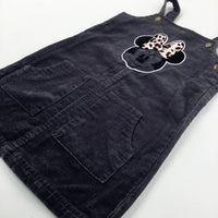 Minnie Mouse Charcoal Grey Cord Dungaree Dress - Girls 2-3 Years