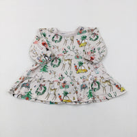 Christmas Trees & Mice Cream Jersey Dress - Girls 3-6 Months