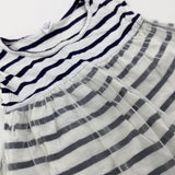 Navy & White Striped Dress With Net Skirt - Girls 2-3 Years