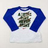 'A Little Dirt Never Hurt' Nike Blue & White Long Sleeve Top - Boys 5-6 Years