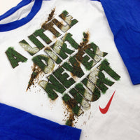 'A Little Dirt Never Hurt' Nike Blue & White Long Sleeve Top - Boys 5-6 Years