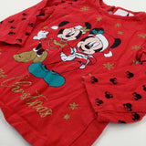 'Merry Christmas' Mickey & Minnie Mouse Glittery Red Long Sleeve Top - Girls 9-12 Months