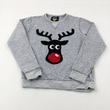 Rudolph Appliqued Grey Sweatshirt - Boys/Girls 14-15 Years