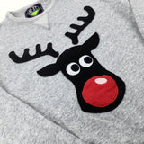 Rudolph Appliqued Grey Sweatshirt - Boys/Girls 14-15 Years