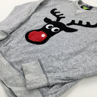 Rudolph Appliqued Grey Sweatshirt - Boys/Girls 14-15 Years