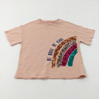 'Be Kind' Sequinned Coral Pink T-Shirt - Girls 4-5 Years