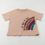 'Be Kind' Sequinned Coral Pink T-Shirt - Girls 4-5 Years