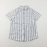 **NEW** Charcoal Grey & White Striped Linen Mix Shirt - Boys 6-7 Years