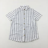 **NEW** Charcoal Grey & White Striped Linen Mix Shirt - Boys 6-7 Years