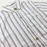 **NEW** Charcoal Grey & White Striped Linen Mix Shirt - Boys 6-7 Years