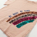 'Be Kind' Sequinned Coral Pink T-Shirt - Girls 4-5 Years